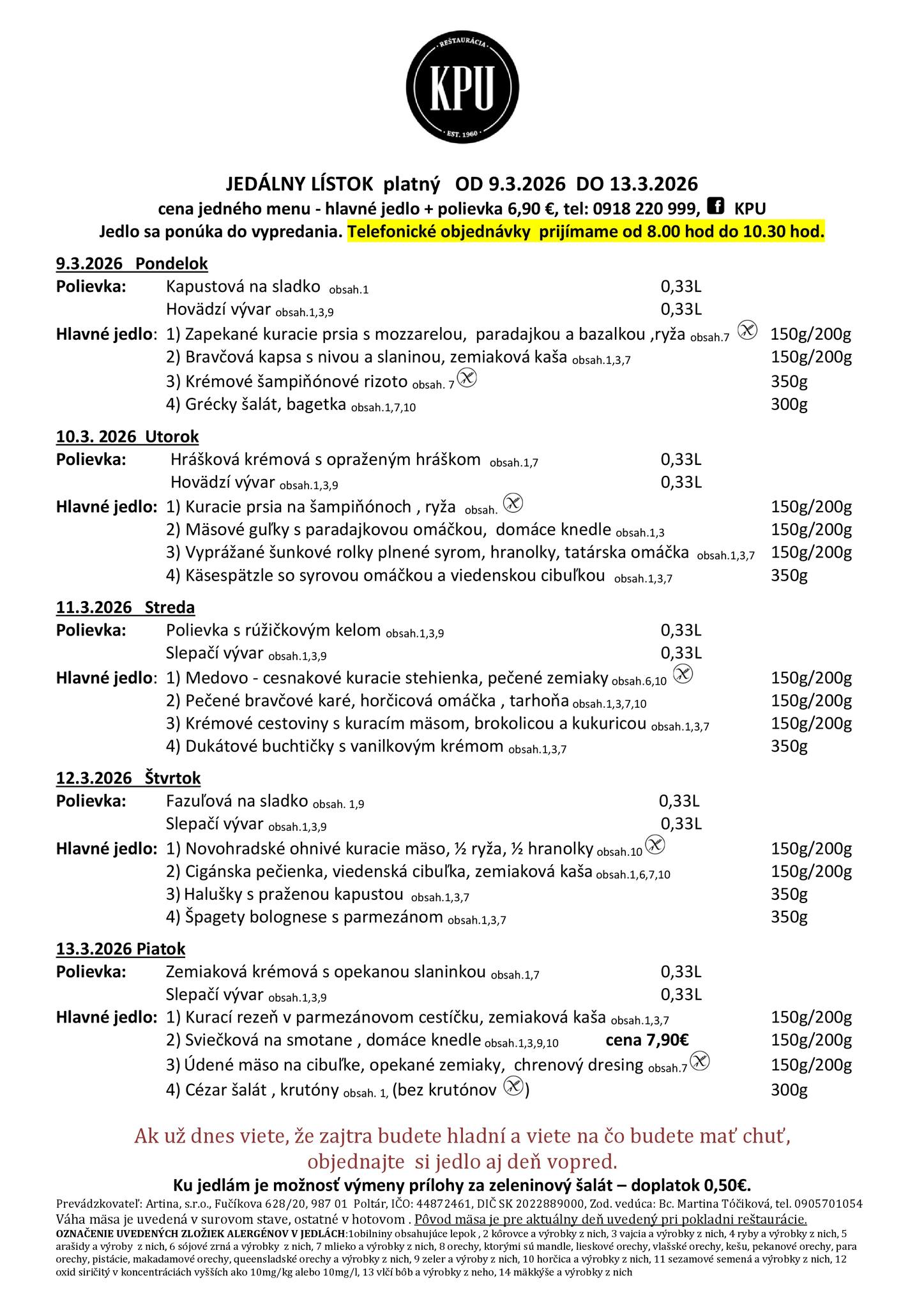 Denné menu KPU Poltár